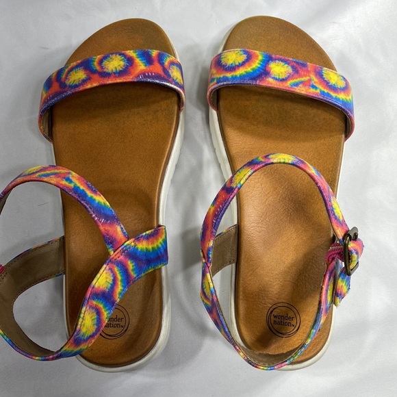 Wonder Nation Multi-Color Spiral Tie-Dye Ankle Strap Open Toe Platform Sandals - Picture 8 of 9